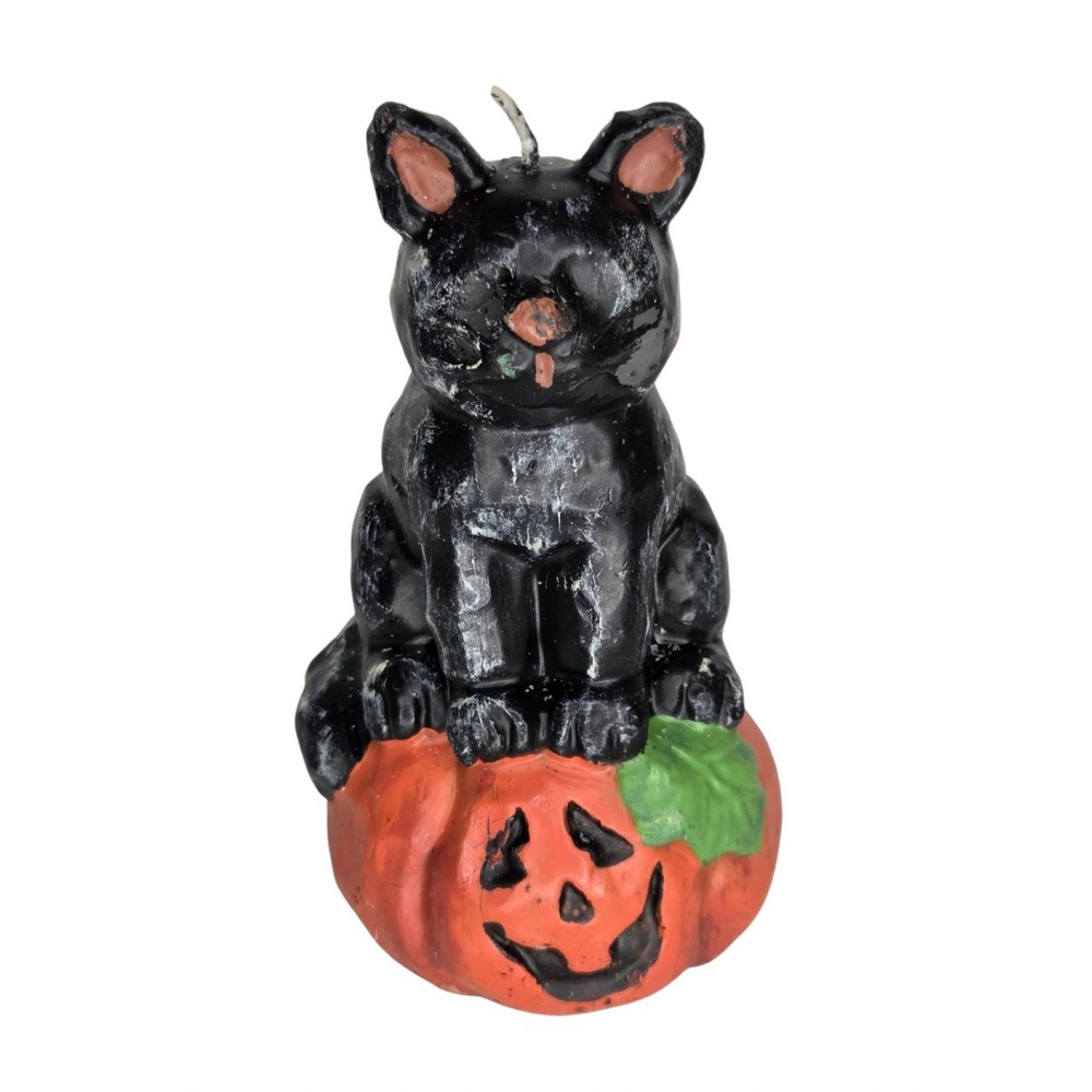 Vintage Target Halloween Black Cat on Pumpkin Jack-O-Lantern Wax Candle Decor